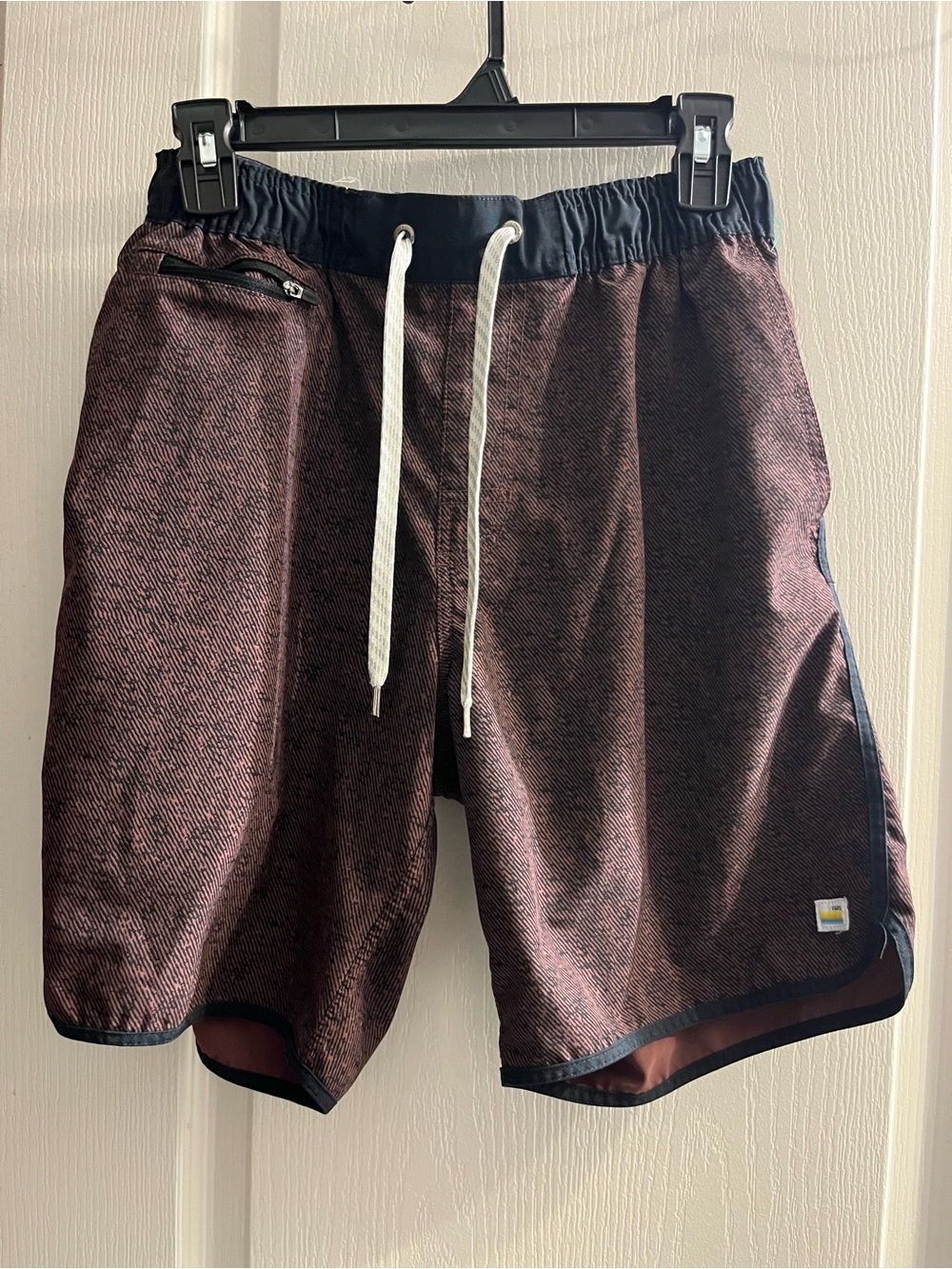 Vuori Men's Maroon Athletic Drawstring Shorts with Black Waistband